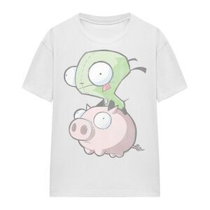 Invader Zim Unisex Adult Gir & Pig T-Shirt / White